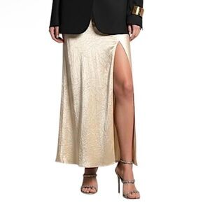 Selected Femme Crinkle Satin Maxi Skirt with High Side Slit Size 12 (42) NWT